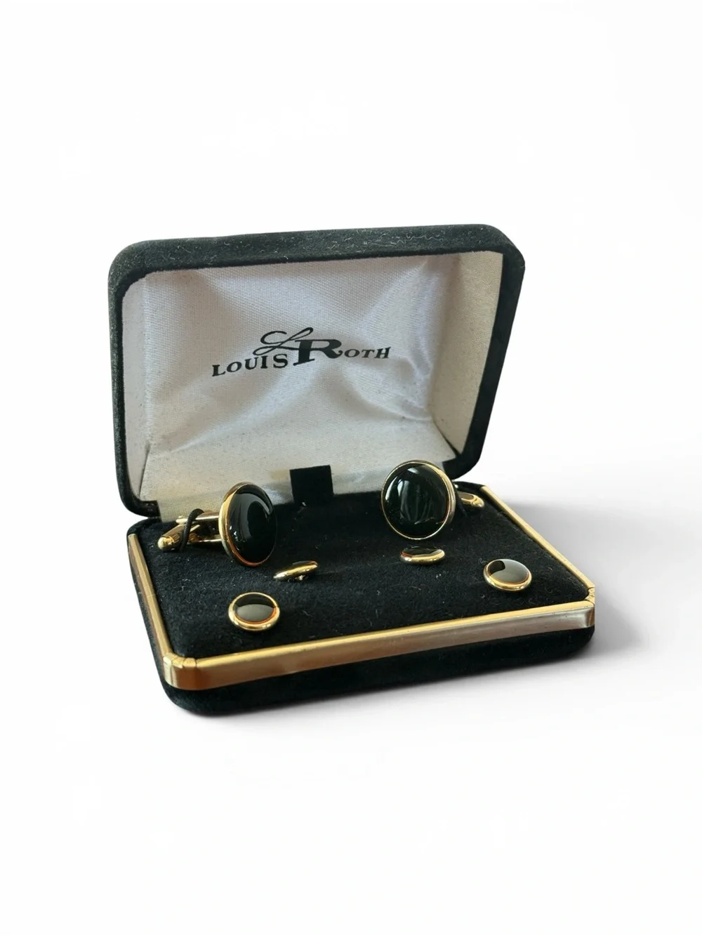 Louis Roth Cufflinks and Tuxedo Studs Coordinated Mens Black Gold Set New